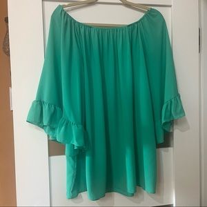 EUC Emma Rose sea green 3/4 sleeve crew neck blouse
